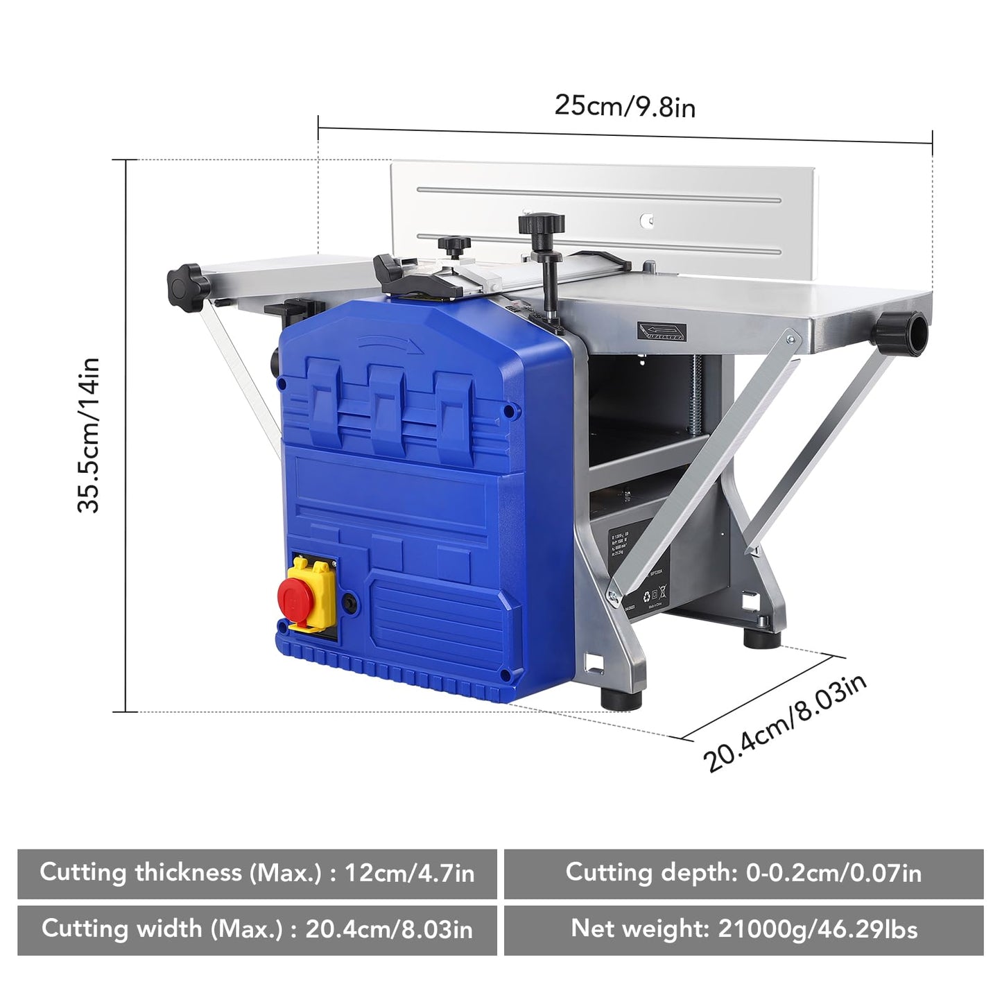 Garvee Power Benchtop Planer 1250W Powerful Benchtop Planer Worktable Thickness Planer