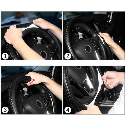 GARVEE Car Steering Wheel Cover Microfiber PU Leather Anti-Slip Auto Steering Cover Fits All Standard Size 15 Inch