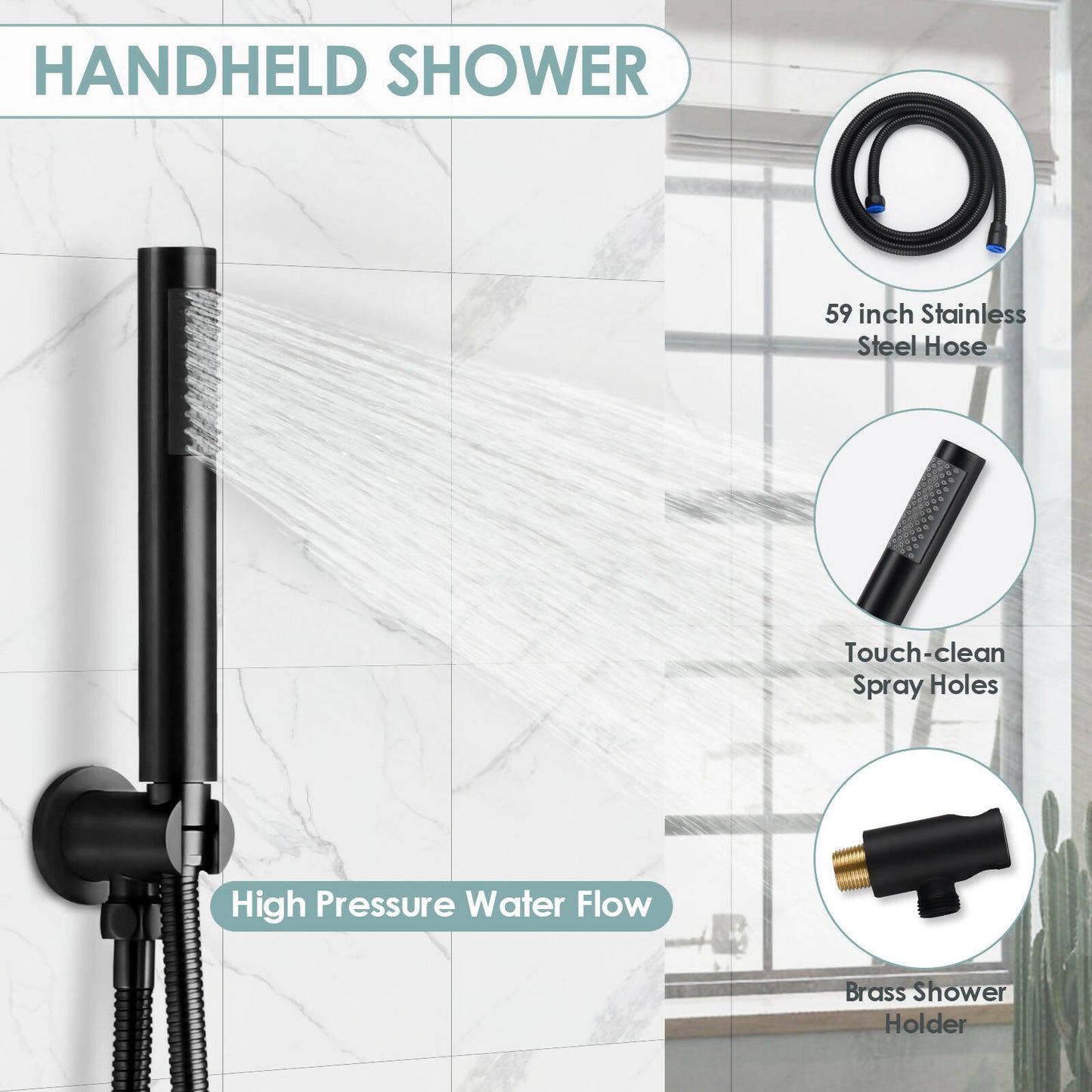 RelaxaJet 12" High-Pressure Rainfall Shower Faucet with Handheld Spray, Wall Mount, Rough in-Valve