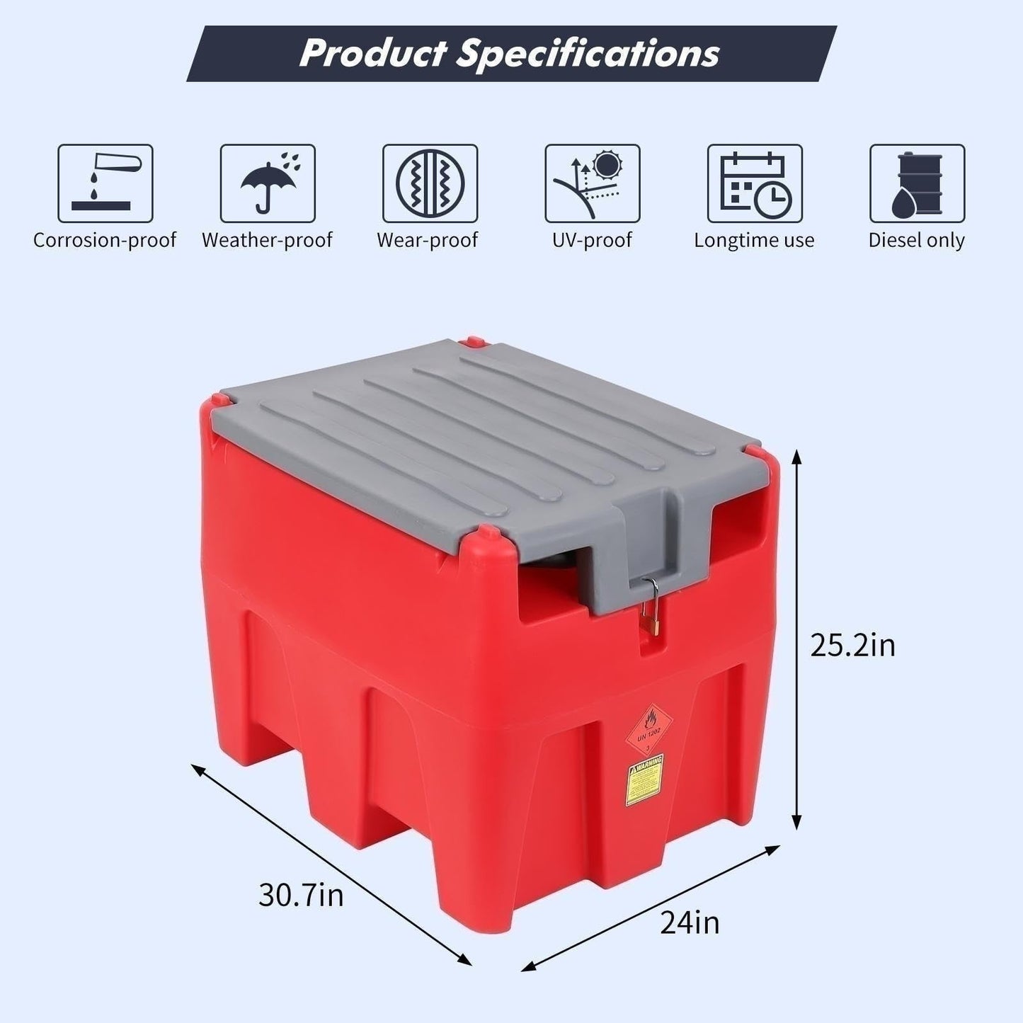 GARVEE 58 Gallon Portable Fuel Tank Diesel Transfer Tank  with 12V DC Fuel Transfer Pump Red