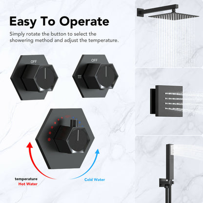 RelaxaJet 12" High-Pressure Rainfall Shower Faucet with Handheld Spray, Wall Mount, Rough in-Valve