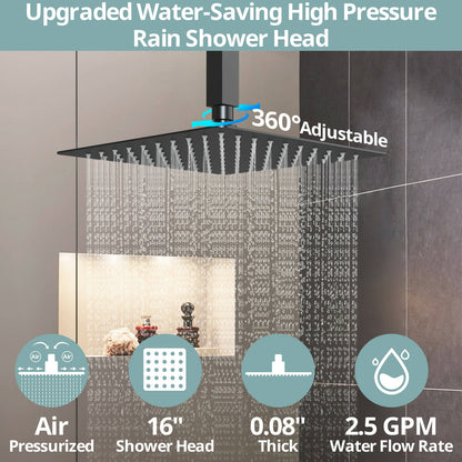 DualJetSpa 16" High-Pressure Rainfall Shower Faucet, Celling Mount, Rough in-Valve, 2.5 GPM