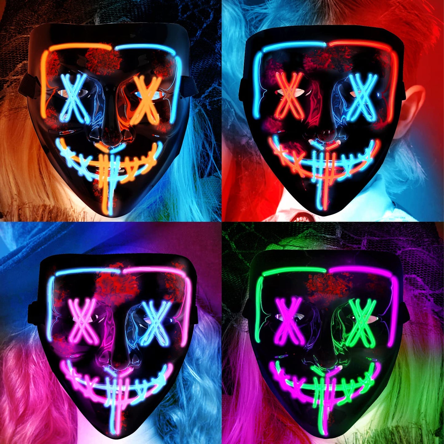 WHIZMAX 4 PACK Halloween Scary Mask LED Mask