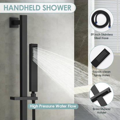 RelaxaJet 12" High-Pressure Rainfall Shower Faucet with Handheld Spray, Wall Mount, Rough in-Valve
