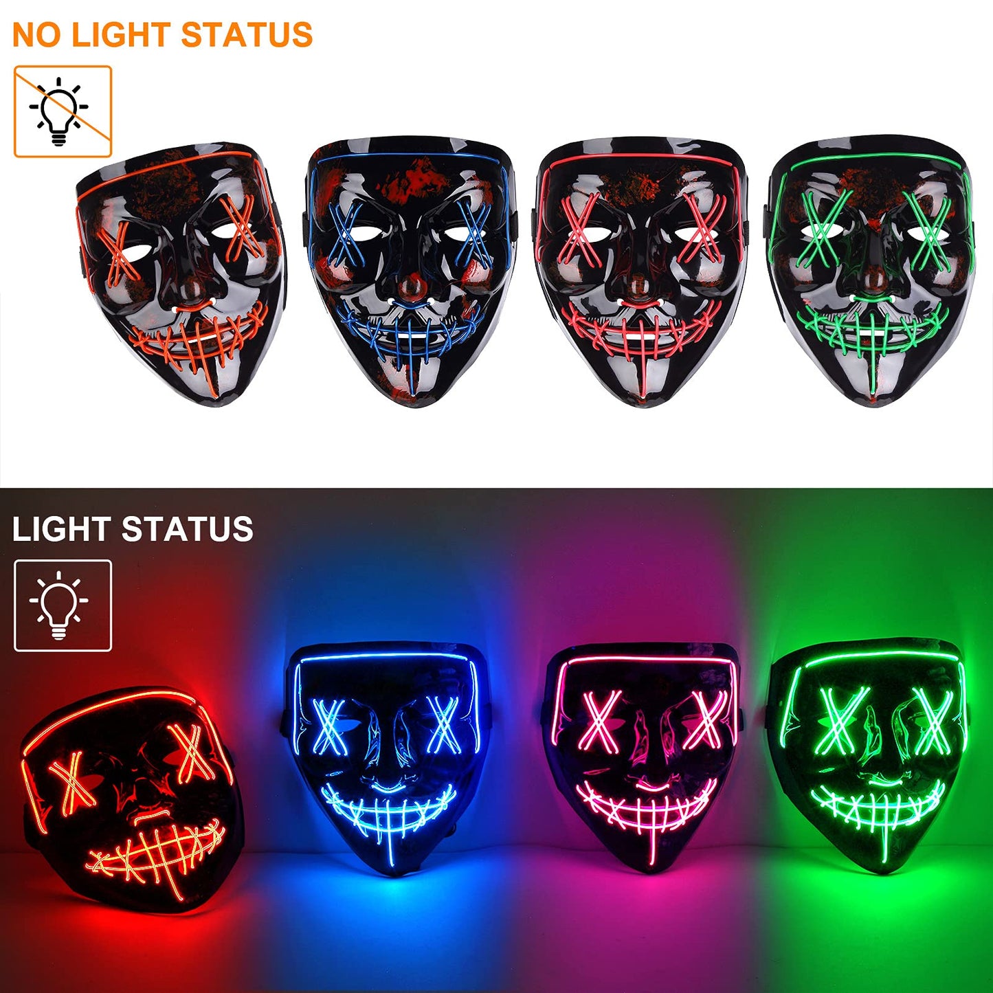 WHIZMAX 4 PACK Halloween Scary Mask LED Mask