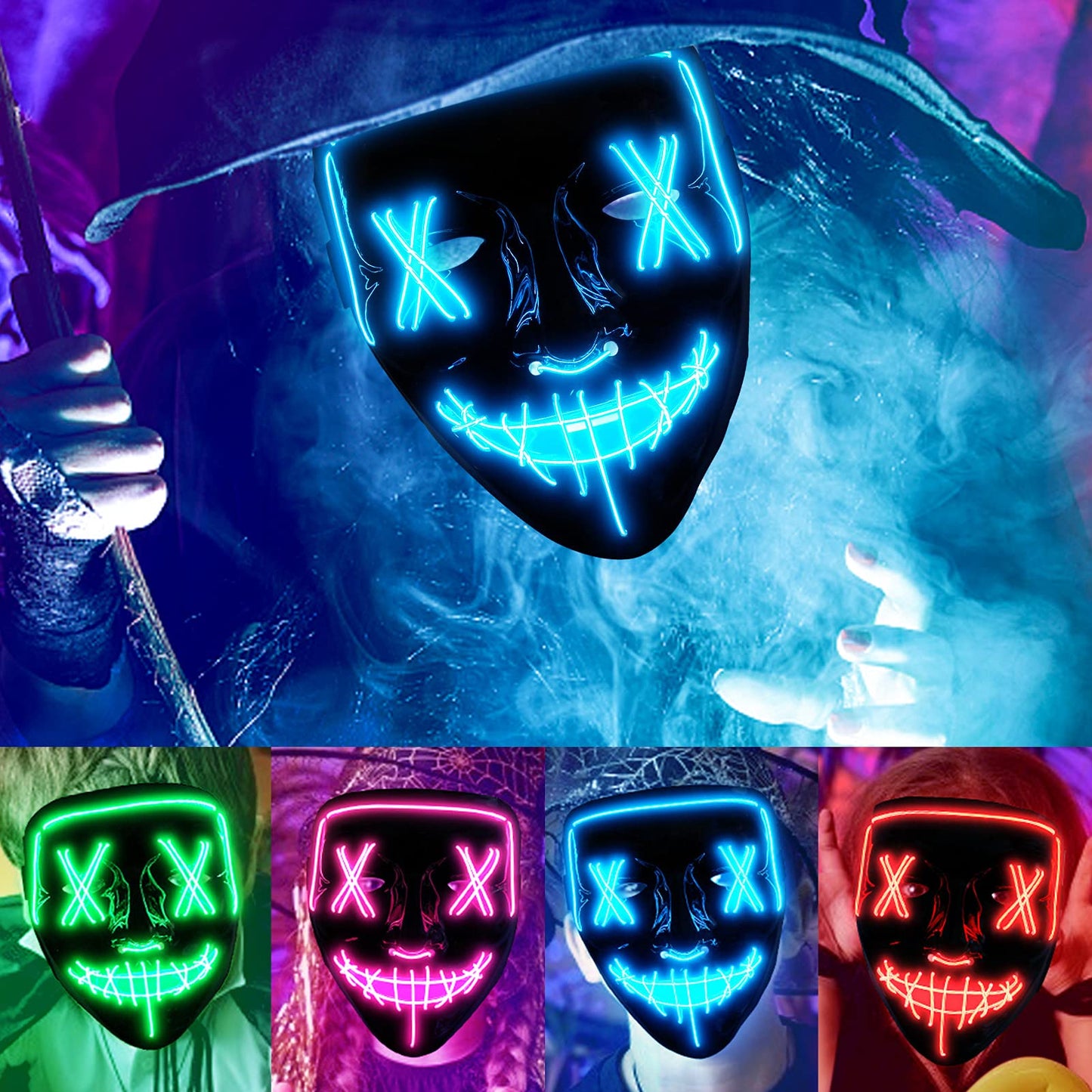 WHIZMAX 4 PACK Halloween Scary Mask LED Mask