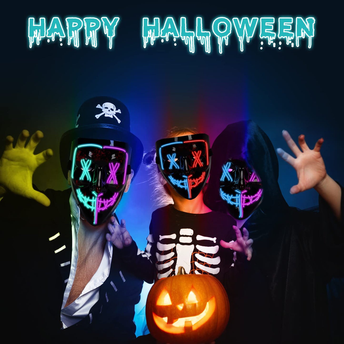 WHIZMAX 3PACK Halloween Scary Mask LED Mask