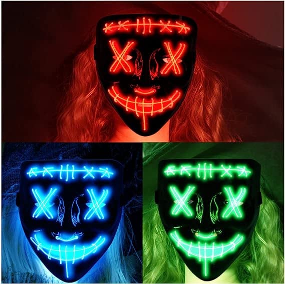 WHIZMAX Halloween 3pcs LED Mask Light Up Scary Mask