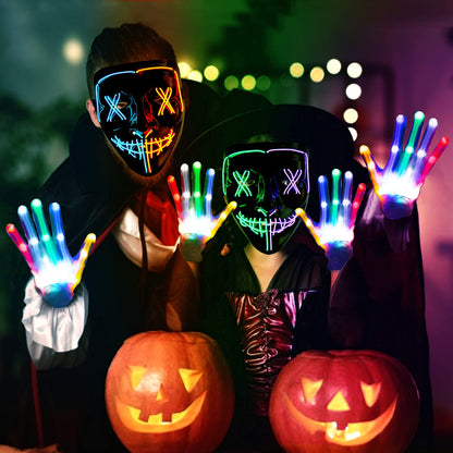 WHIZMAX 6PACK Halloween Purge Mask LED Gloves Set