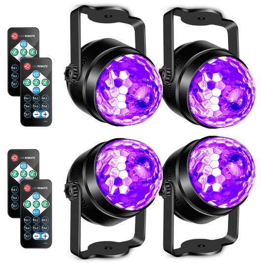 GARVEE Black Light for Glow Party 6W UV LED Disco Ball Strobe Lights Sound Activated with RC