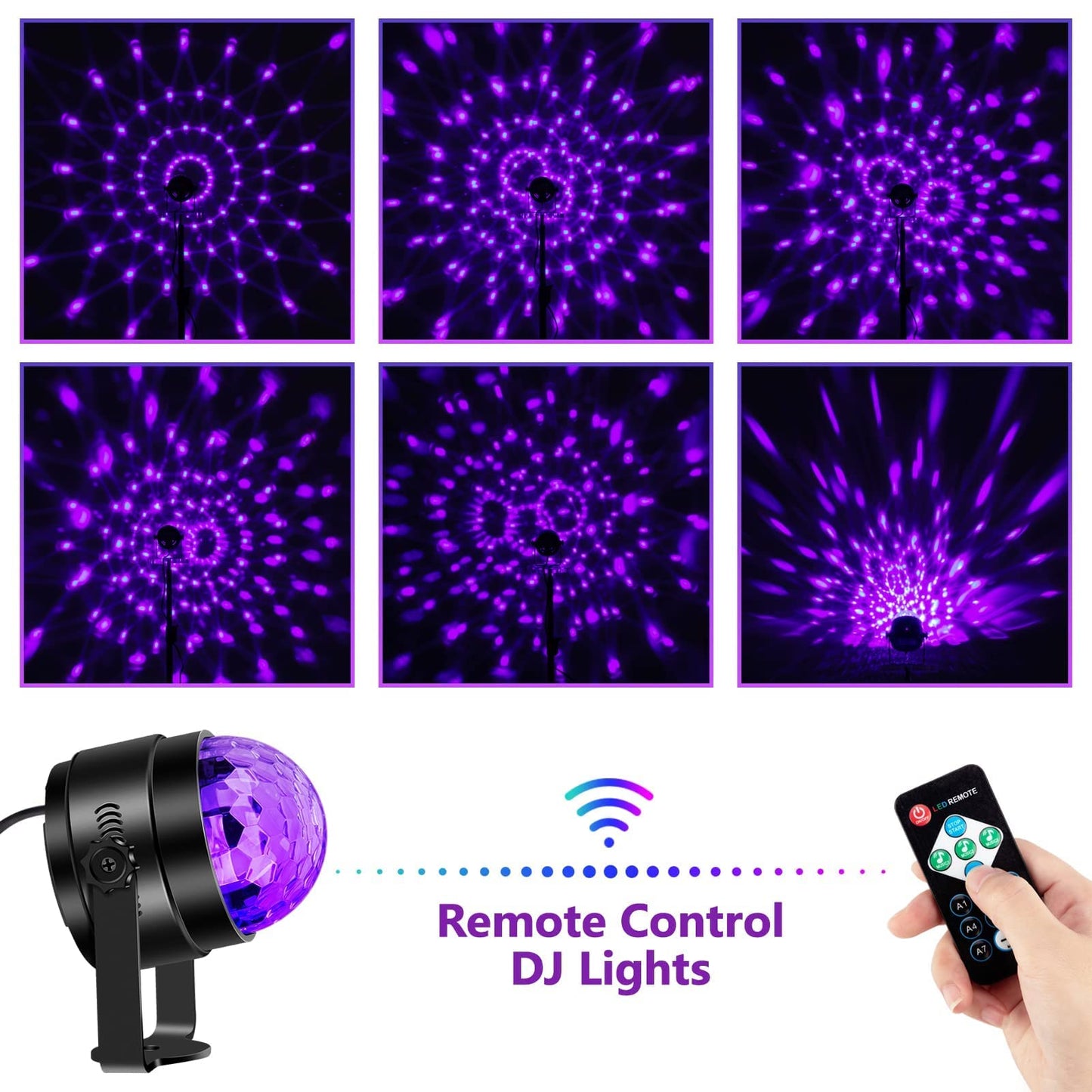 GARVEE Black Light for Glow Party 6W UV LED Disco Ball Strobe Lights Sound Activated with RC