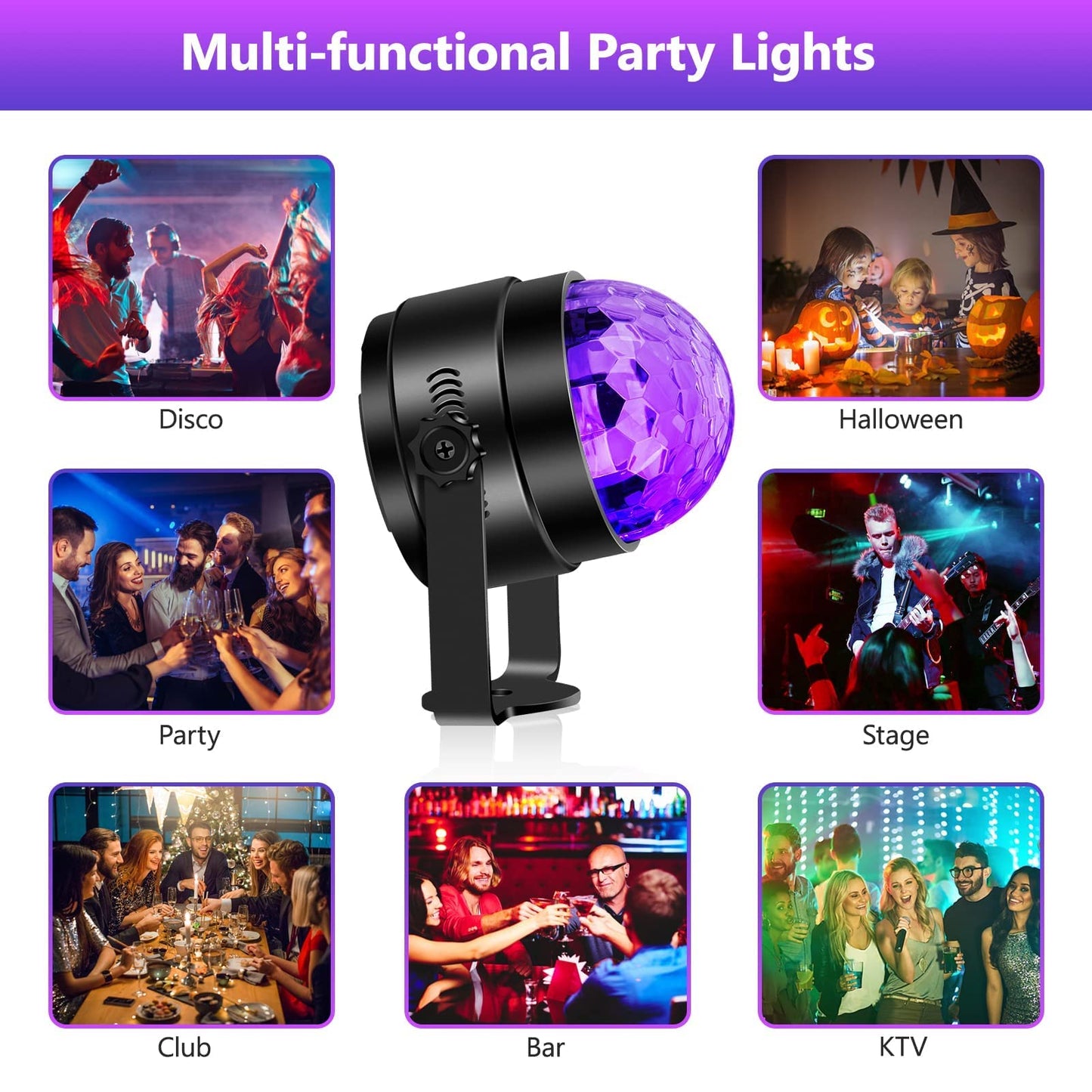 GARVEE Black Light for Glow Party 6W UV LED Disco Ball Strobe Lights Sound Activated with RC