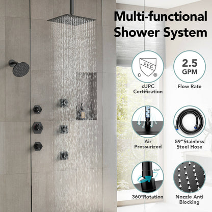 DualJet Spa 12" High-Pressure Rainfall Shower Faucet, Celling Mount, Rough in-Valve, 2.5 GPM