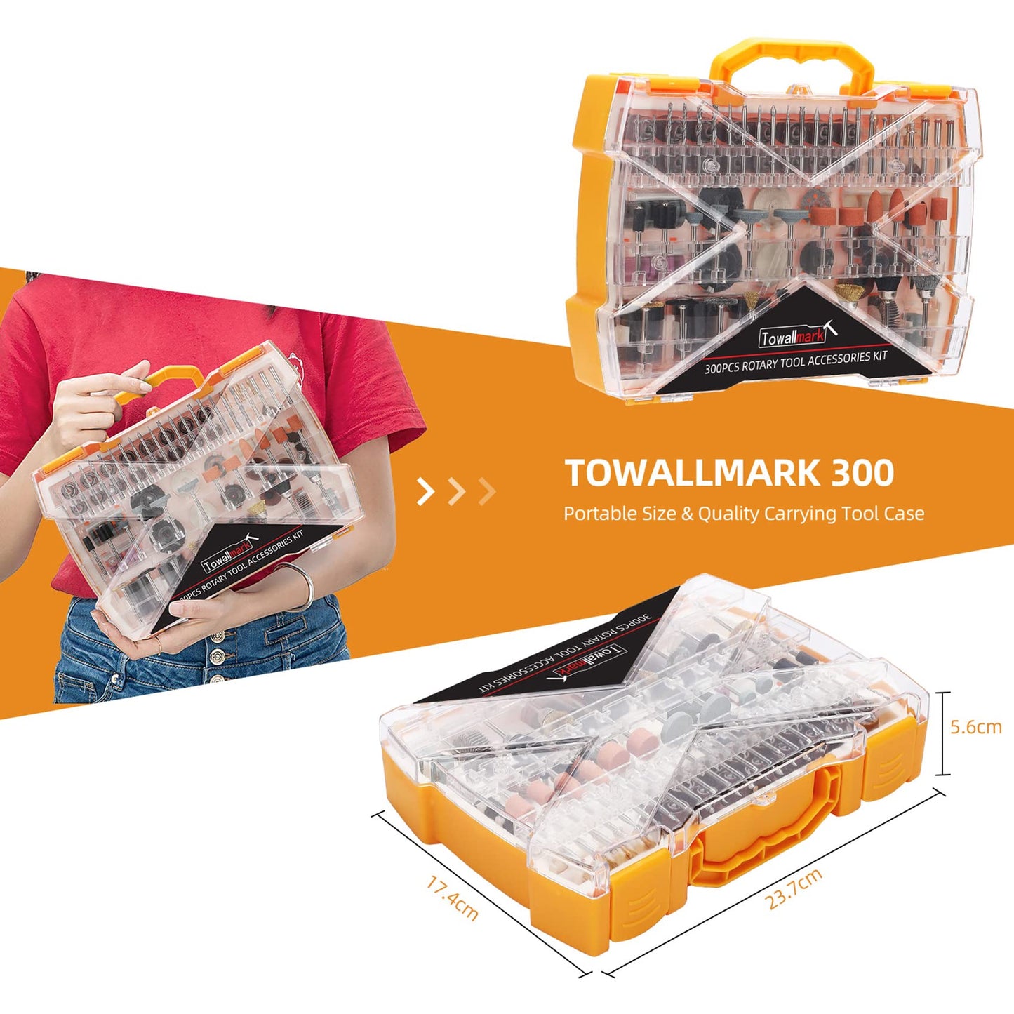 TOWALLMARK Rotary Tool Accessories Kit 300Pcs Universal Shank Fitment with Drill Bits