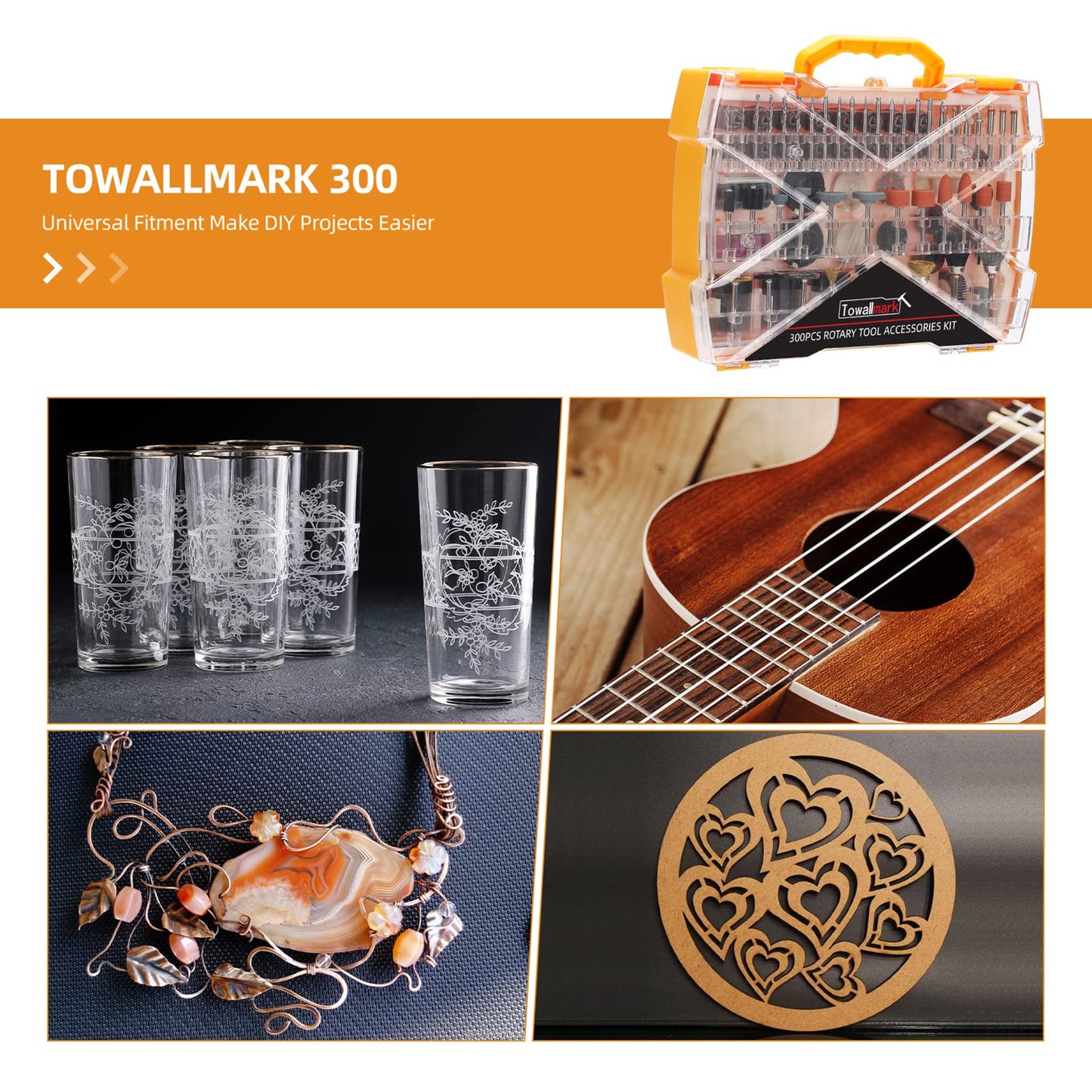 TOWALLMARK Rotary Tool Accessories Kit 300Pcs Universal Shank Fitment with Drill Bits