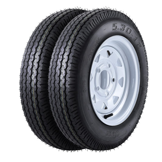 GARVEE 5.30-12 Trailer Tires On Rims 5.3-12 530-12 5.30 X 12 Wheel White Spoke