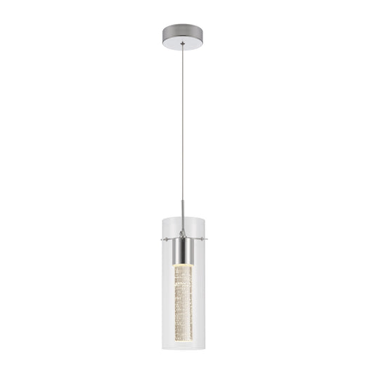 1-Light Glass LED Clear Cylinder Pendant