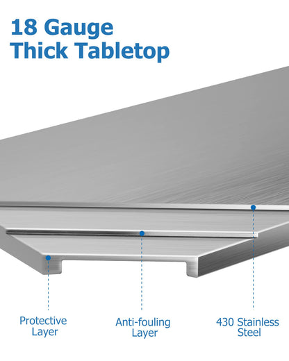 GARVEE Stainless Steel Folding Table with Undershelf Commercial Kitchen Prep Table for Home Restaurant Hotel