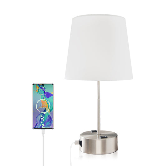 19 inch Brushed nickel Touch table lamp with USB Port and AC outlets