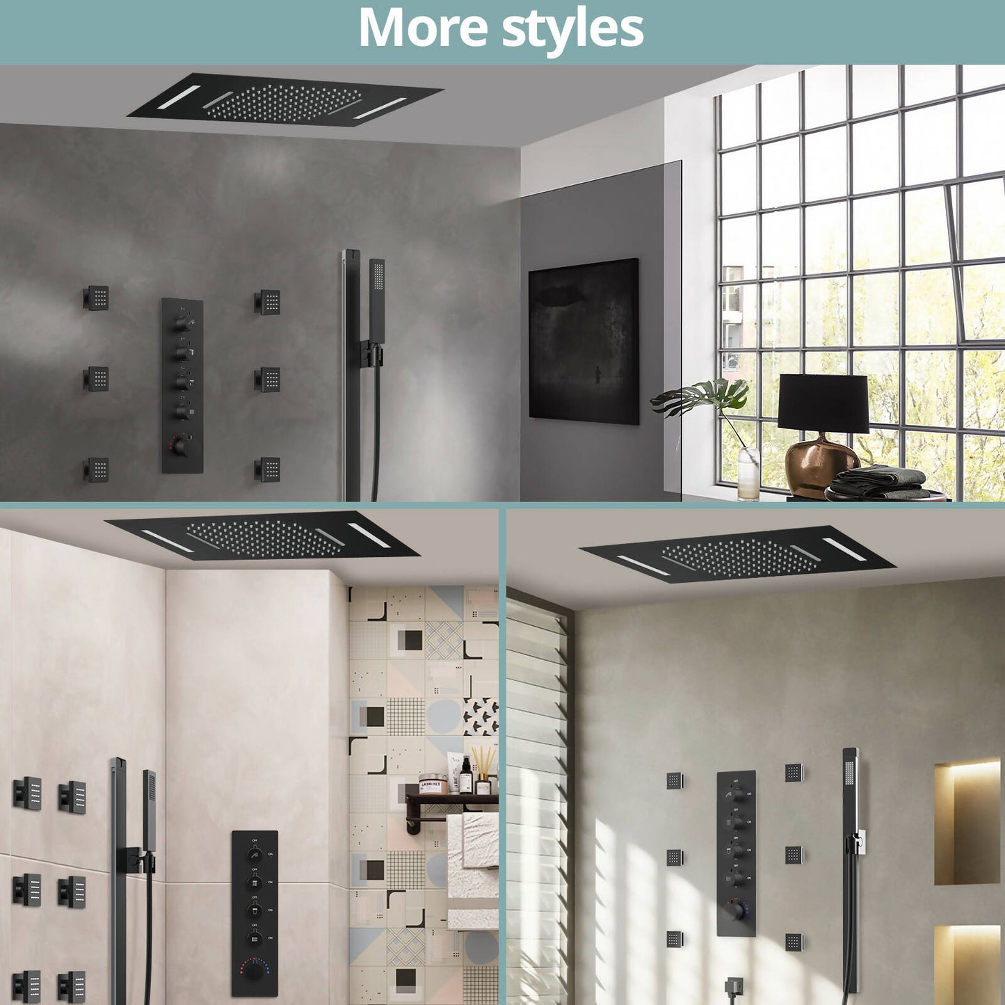 Luxury LightWave High-Pressure Shower System, Ceiling Mount, LED Light, Thermostatic Valve, 2.5 GPM