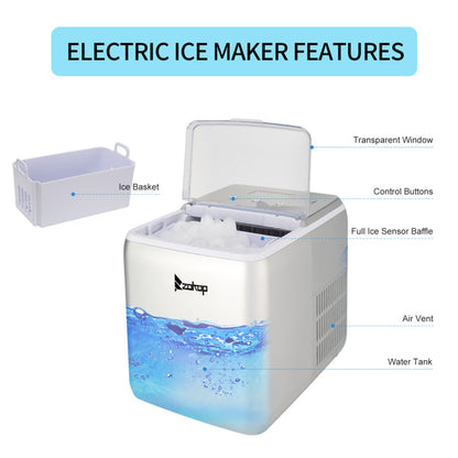 ZOKOP Ice Maker ICM-2005 ABS Transparent Cover Display for Office Home Silver