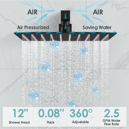 RelaxaJet 12" High-Pressure Rainfall Shower Faucet with Handheld Spray, Wall Mount, Rough in-Valve