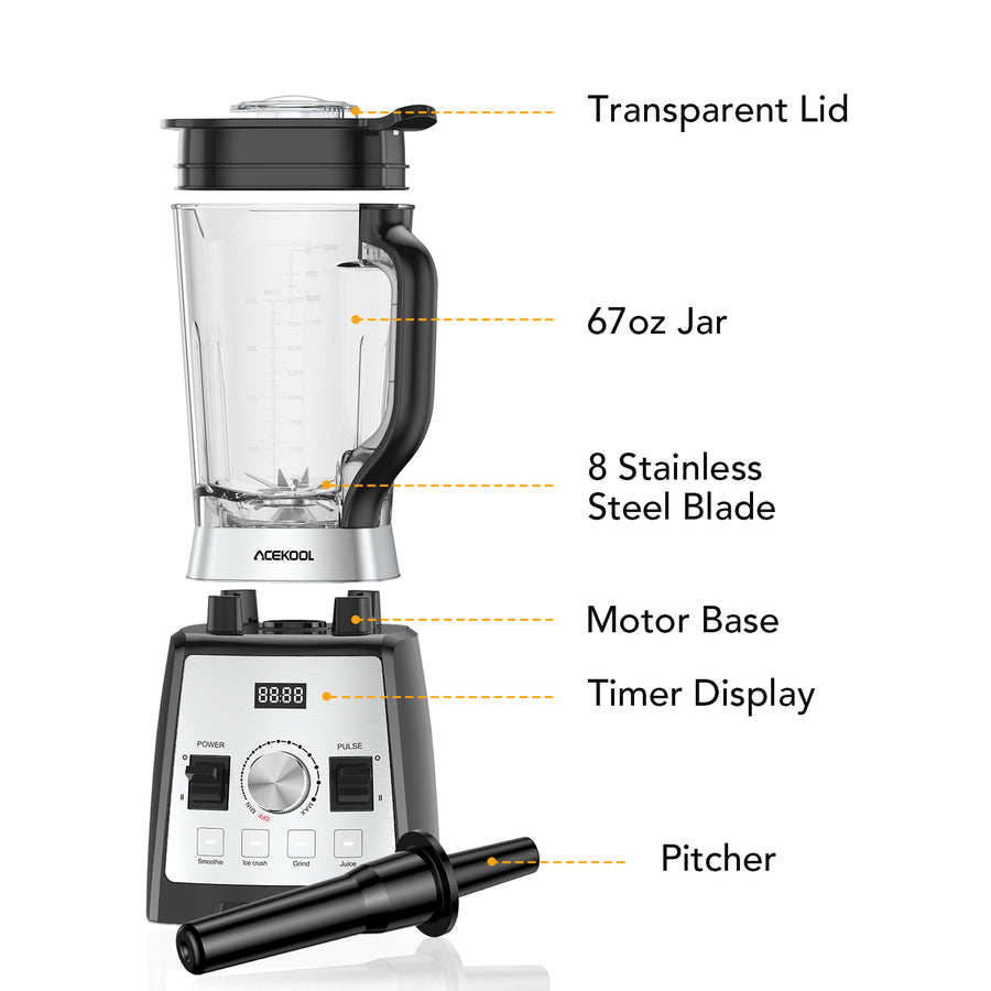 ACEKOOL Blender BC2 1450W 2L Smoothie Blender with Pitcher US Plug