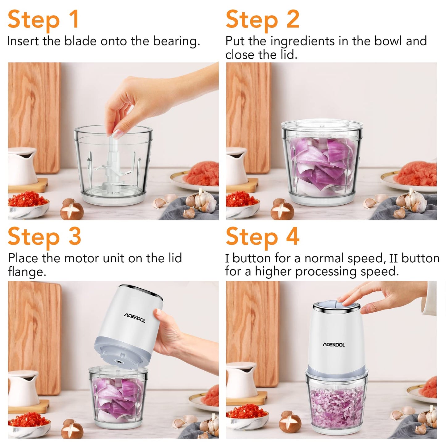 ACEKOOL Blender BC7 600mL Mini Food Processor for Vegetables Meat Fruits