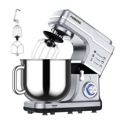 ACEKOOL Mixer MC1 660W 7.5 Quart 10 Speeds Tilt-Head Stand Mixer Silver US Plug