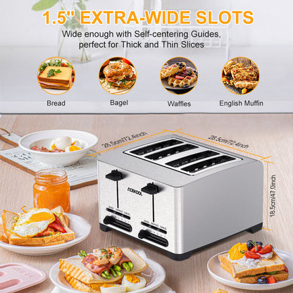 ACEKOOL Toaster TA1 Stainless Steel 4-Slice 7 Shades Toaster US Plug