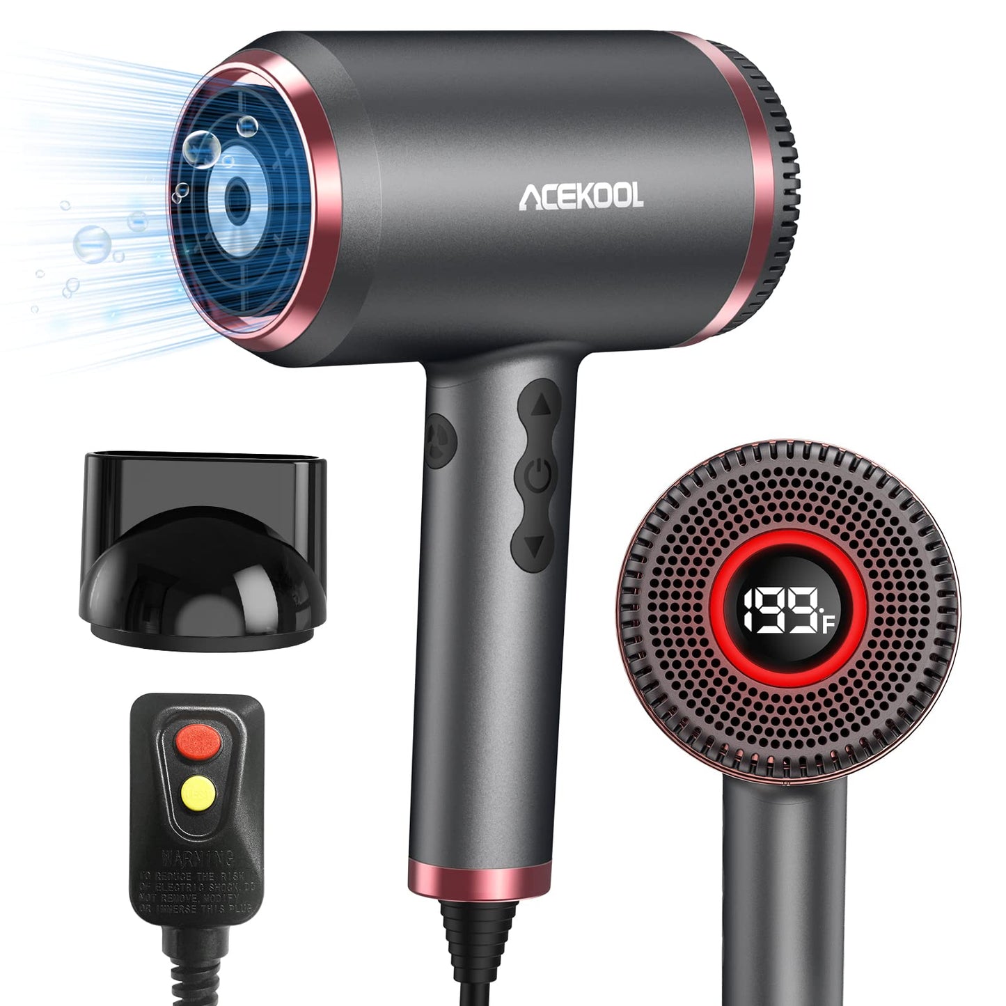 ACEKOOL Ionic Hair Dryer HB1 Blow Dryer with LED Display US Plug