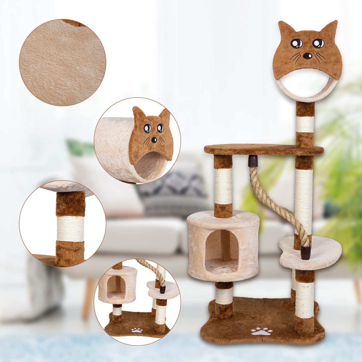 ASYPETS Cat Activity Tree 50鈥滿ulti-Level Wooden Pet Furniture