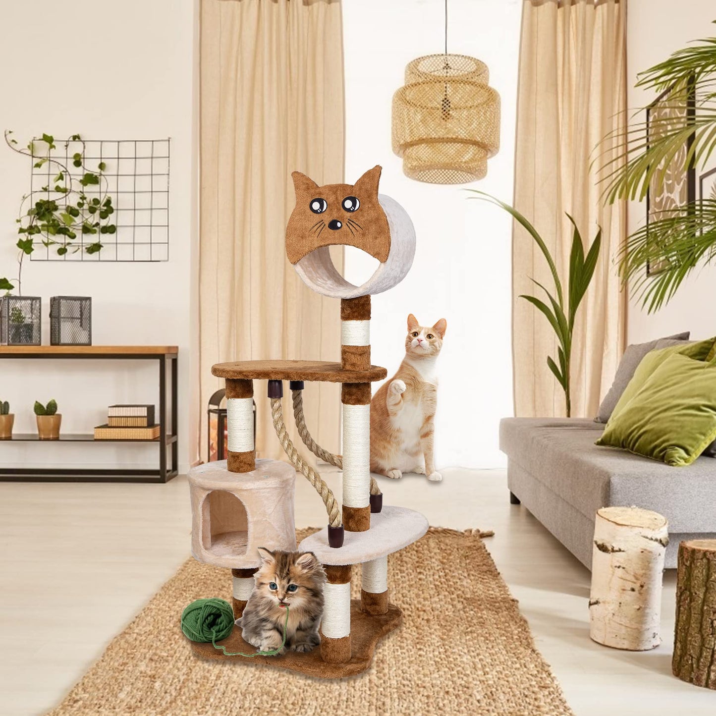 ASYPETS Cat Activity Tree 50鈥滿ulti-Level Wooden Pet Furniture