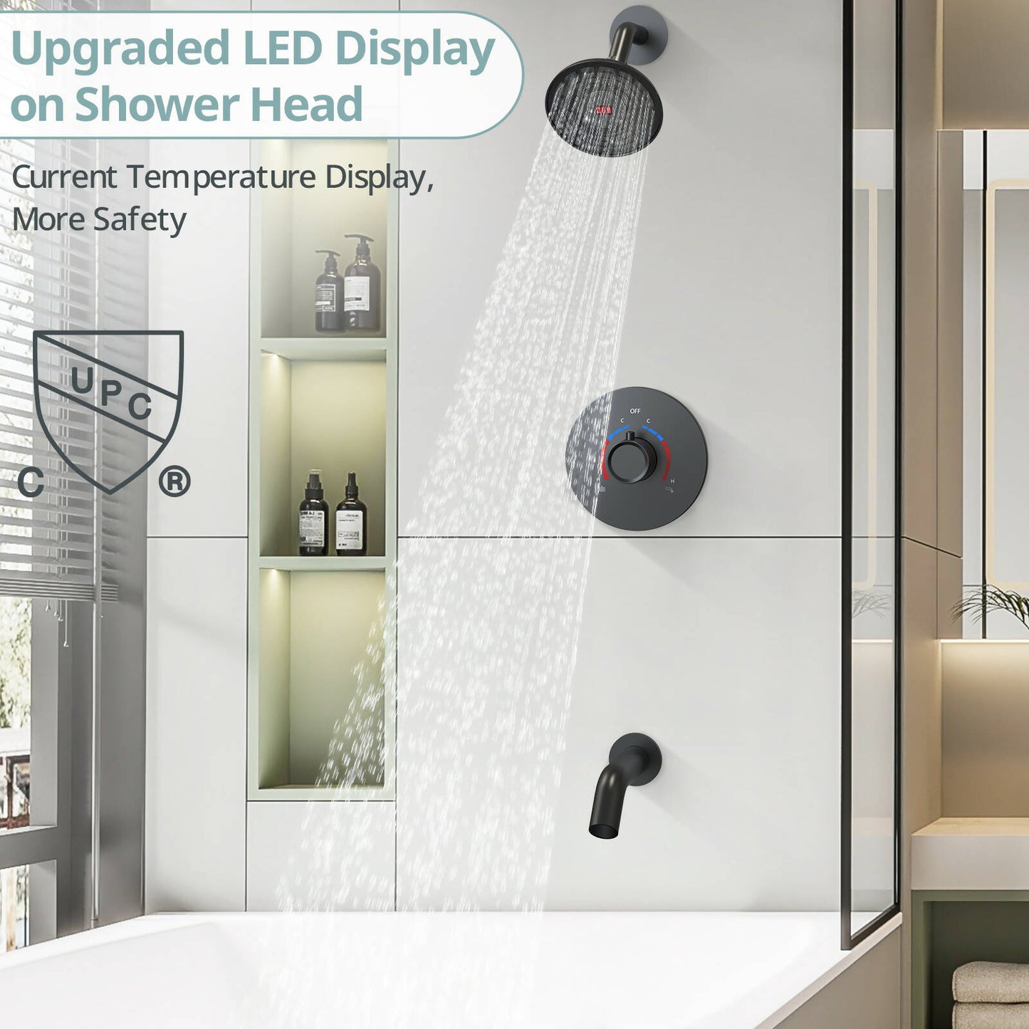 EVERSTEIN Digital Display Thermostatic Shower Faucet Set with Rough-in Valve