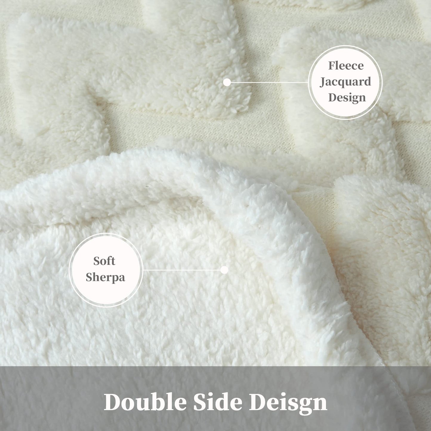 CAROMIO Sherpa Fleece Soft Plush Jacquard Fluffy Throw Blanket Creamy White 60" x 80"