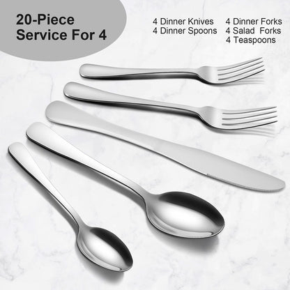 GARVEE 20 Piece S592 Stainless Steel Kitchen Flatware Set - Silver