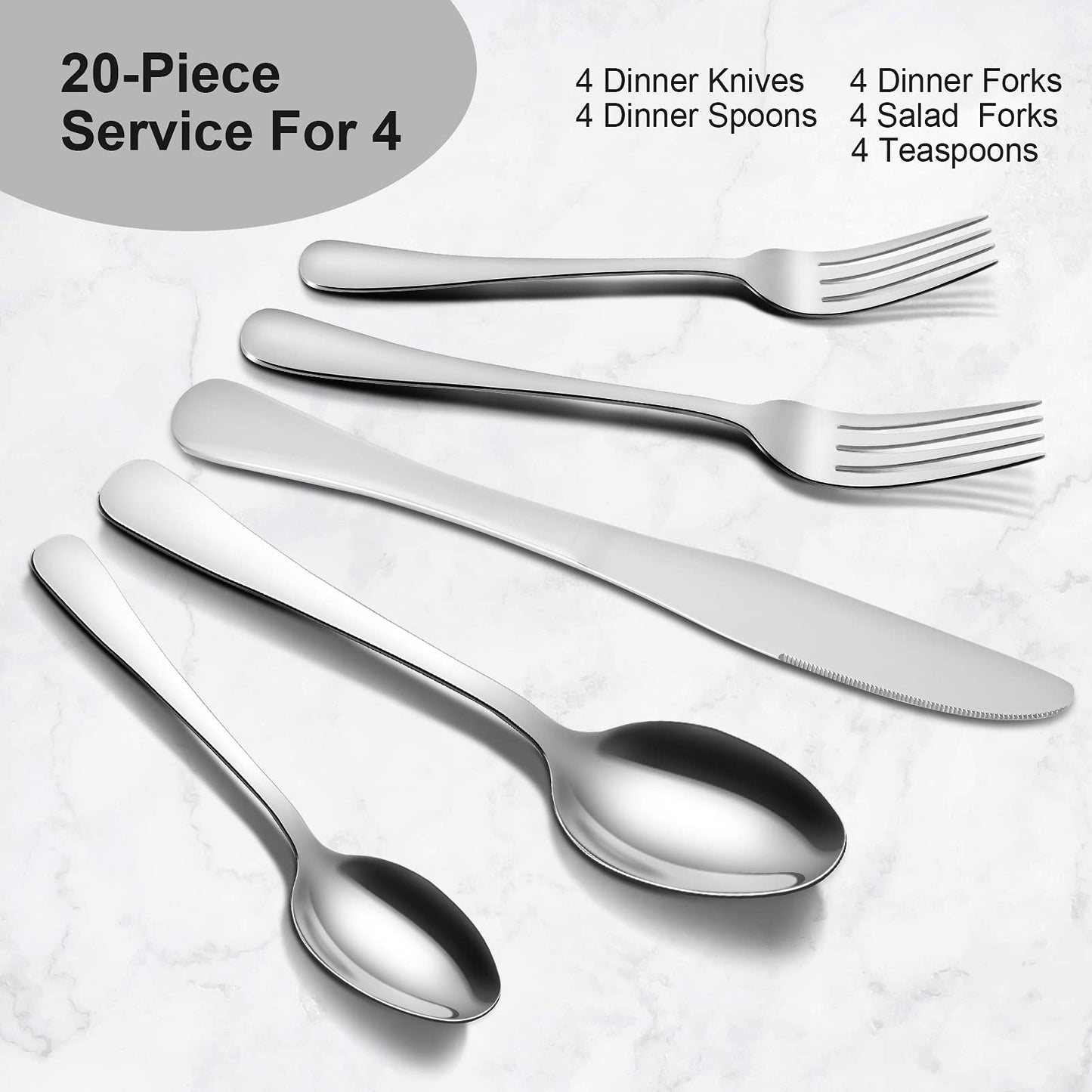 GARVEE 40 Piece S592 Stainless Steel Kitchen Flatware Set - Silver