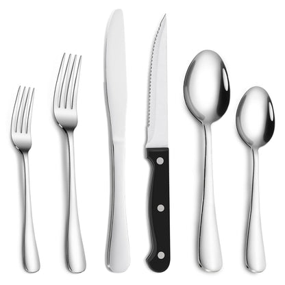 CIBEAT 48 Piece S592 Stainless Steel Silverware Set with Steak Knives