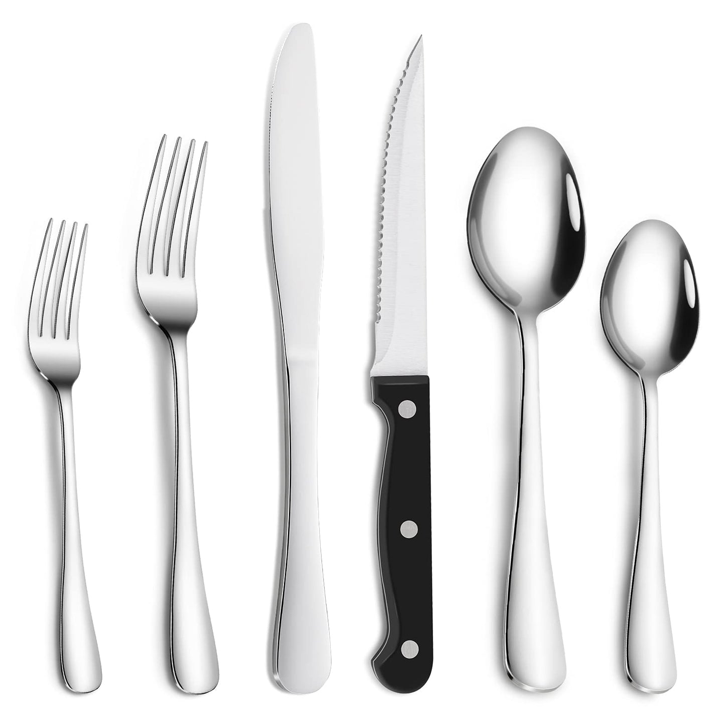 CIBEAT 36 Piece S592 Stainless Steel Silverware Set with Steak Knives