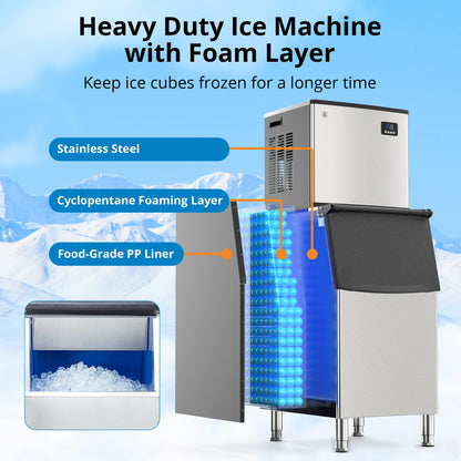 GARVEE 350Lbs Commercial Ice Maker Machine 220Lbs Ice Bin Industrial Air Cooled Modular Ice Maker