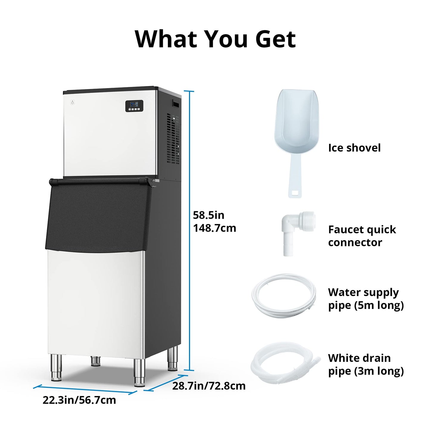 GARVEE 350Lbs Commercial Ice Maker Machine 220Lbs Ice Bin Industrial Air Cooled Modular Ice Maker