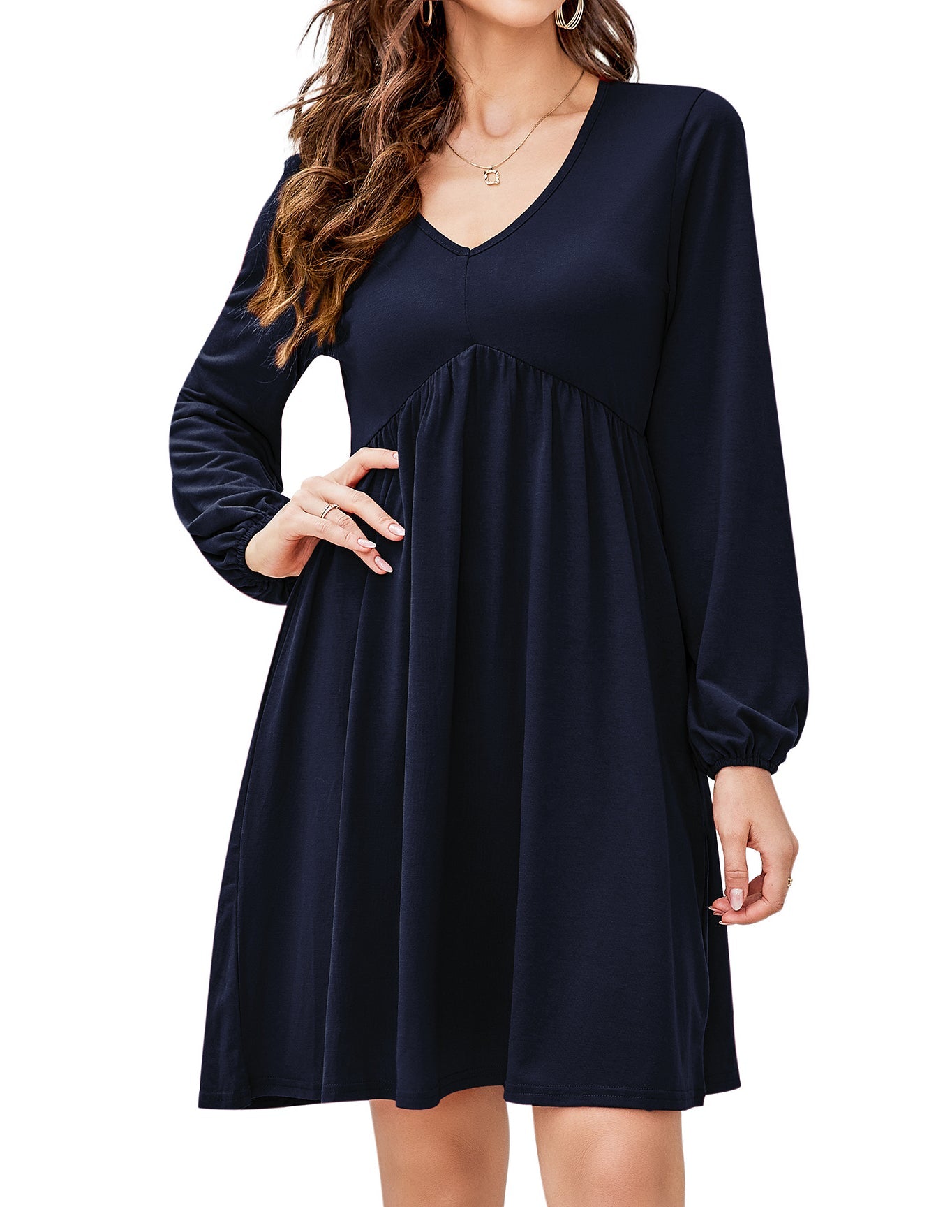 Women's V Neck Long Sleeve Autumn Dress