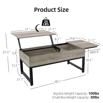 IDEALHOUSE Lift Top Coffee Table with Hidden Storage - Grey