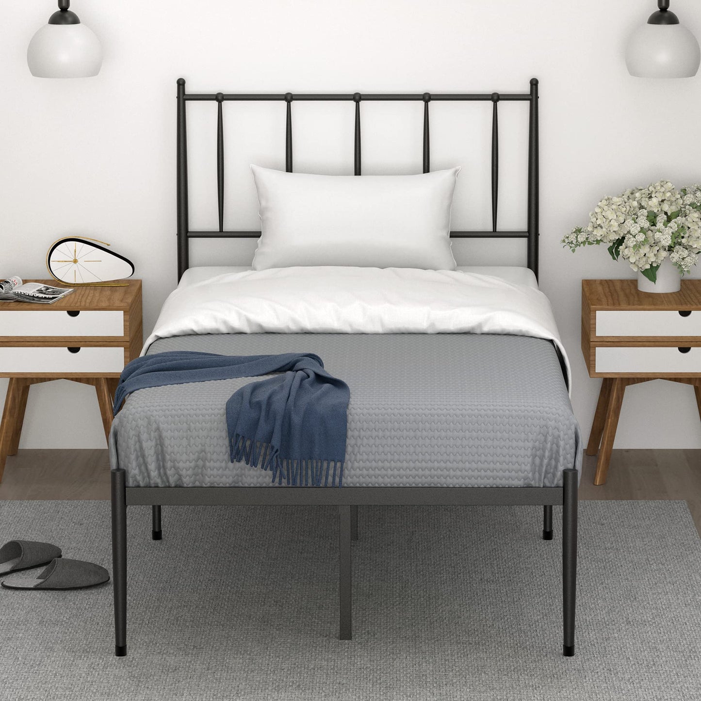 IDEALHOUSE Twin Size Metal Platform Bed Frame with Headboard