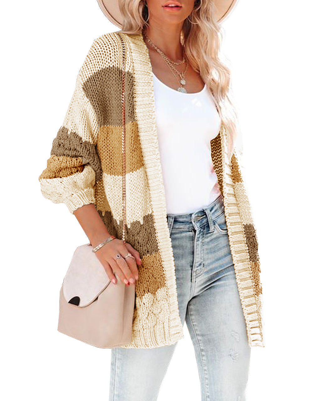 Women's Long Sleeve Colorblock Cardigan Knit Jacket