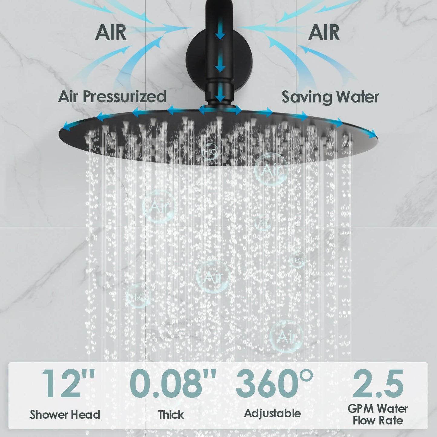 RelaxaJet 12" High-Pressure Rainfall Shower Faucet with Handheld Spray, Wall Mount, Rough in-Valve