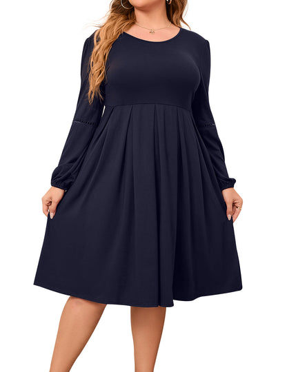 Women's Plus Size Lantern Long Sleeve Dress with Pockets