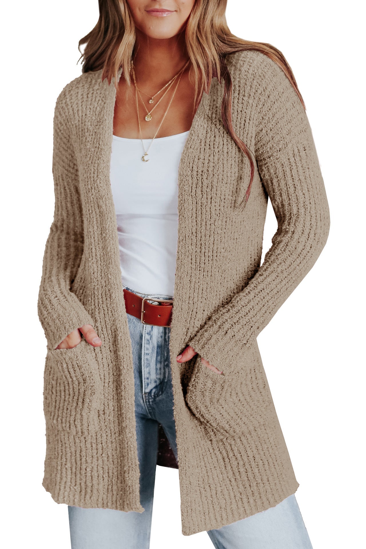 Women's Long Sleeve Cardigan Knit Jacket with Pockets