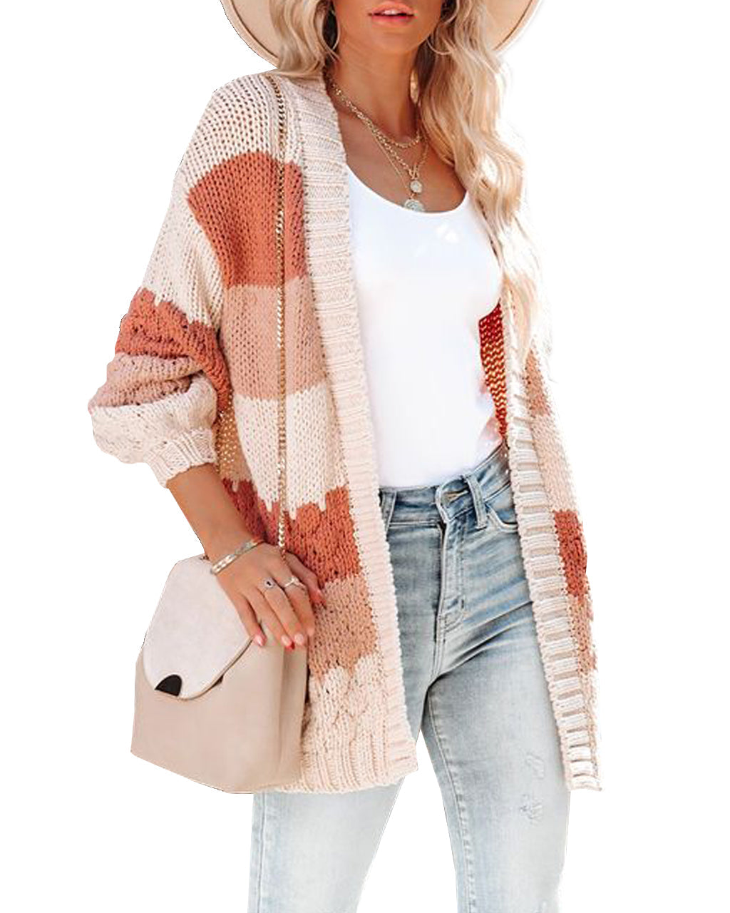 Women's Long Sleeve Colorblock Cardigan Knit Jacket