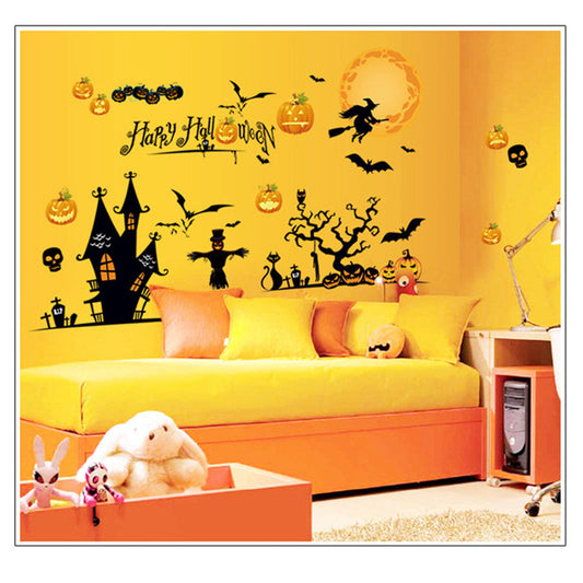 CYNDIE 10pcs Halloween Bat Pumpkin Print Electrostatic Stickers For Decoration